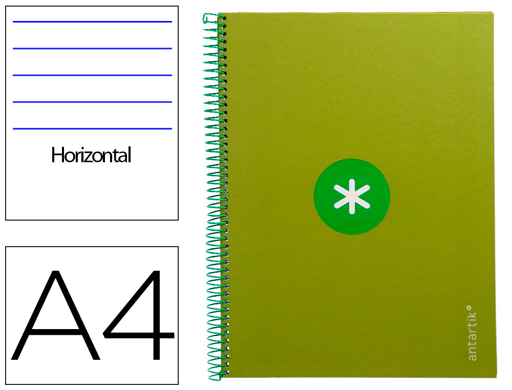 CUADERNO ESPIRAL A4 MICRO ANTARTIK TAPA FORRADA80H 90 GR HORIZONTAL 1 BANDA 4 TALADROS COLOR VERDE